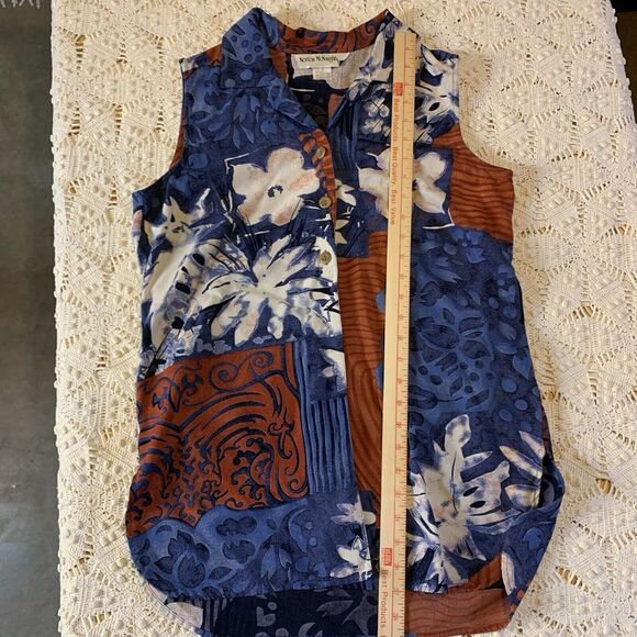 VTG Norton McNaghton (M/L) Top - Button Up Red Blue White Floral Hipster Hippie - Picture 6 of 7